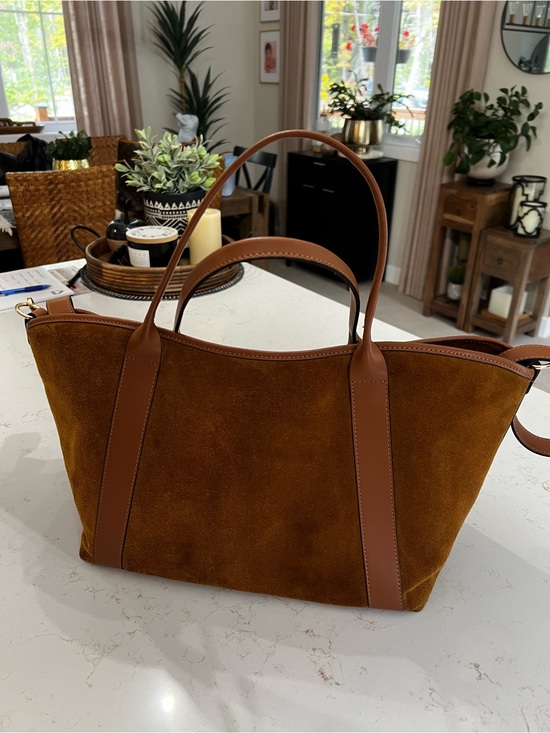 Amerai Handbags - Suede Tote Bag in cognac with Leather Trim - Everyday Women's Tote